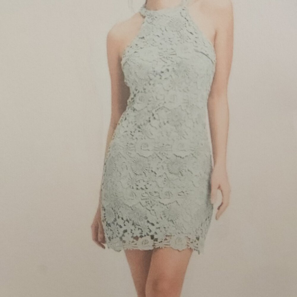 LULUS SAGE GREEN LACE AND LINED MINIDRESS